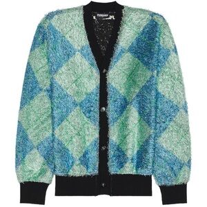 Pleasures Fuzzy Argyle Cardigan Sweater